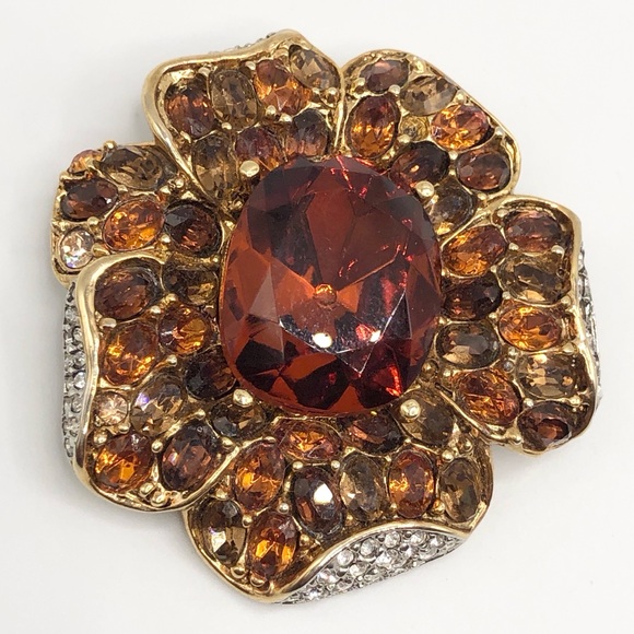 Vintage Kenneth Lane Glass Rhinestone Flower Pin - Picture 3 of 7